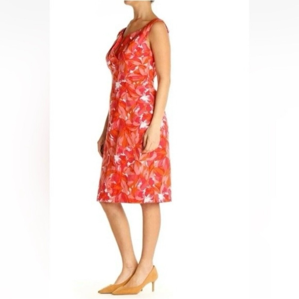 Adrianna Papell Red and Pink Floral Midi Dress